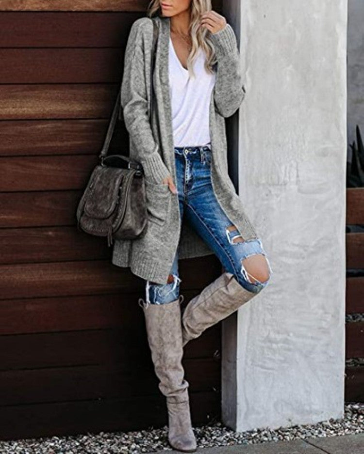 Damen Lange Strickjacke mit offenem Schnitt und lässigem Design Stalluxe