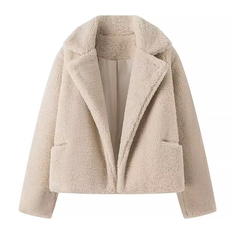 Damen kuschelige und stilvolle Teddy-Wolljacke mit schickem Revers und praktischen Taschen Stalluxe