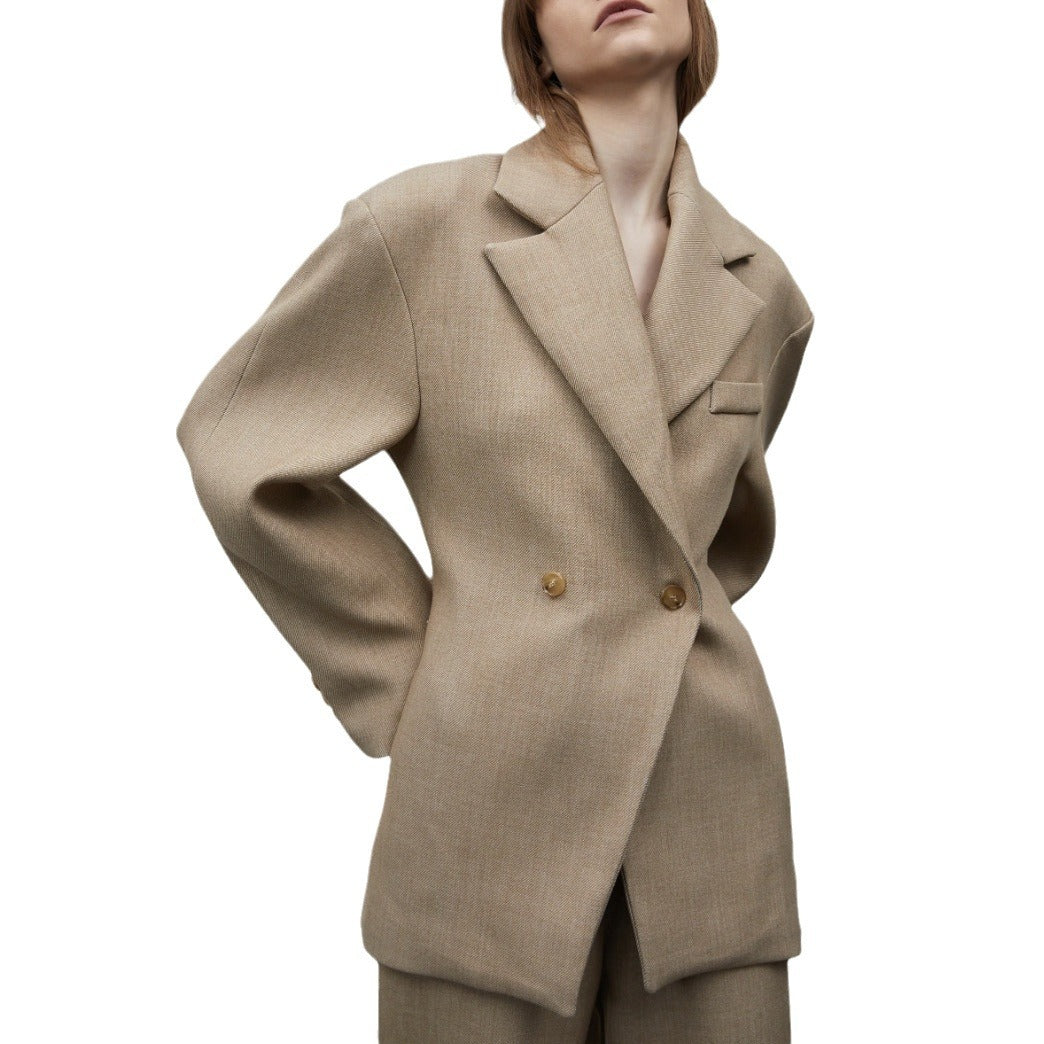 Damen Modischer Oversized Blazer mit doppelter Knopfleiste und strukturiertem Stoff Stalluxe