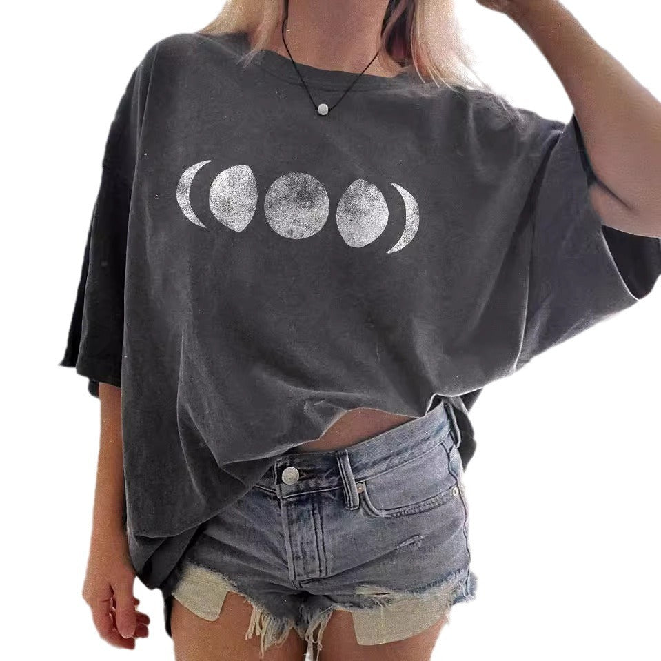 Damen weites T-Shirt mit kreativem Mond-Design Stalluxe