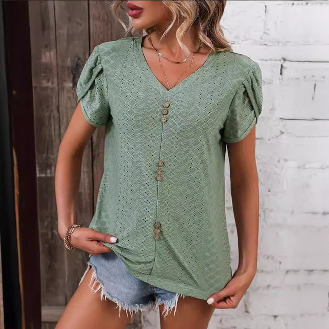 Damen Elegantes und bequemes T-Shirt mit Knopfdetails Stalluxe