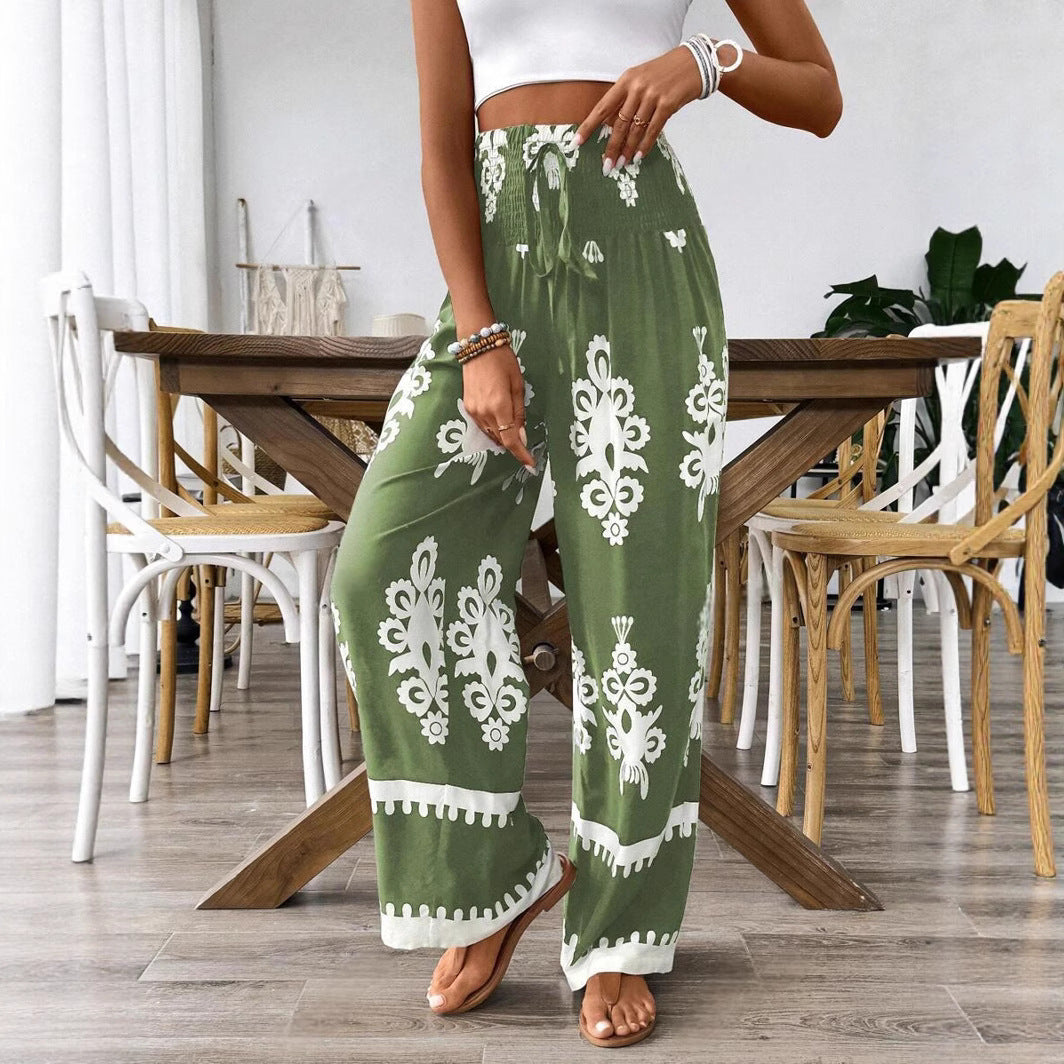 Damen weite Palazzo-Hosen mit elastischem Bund und dekorativem Blumenmuster Stalluxe