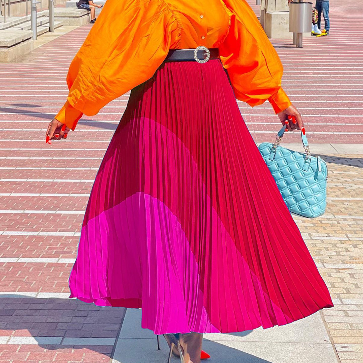 Damen Eleganter Plisseerock mit Gürtel und Farbverlauf Stalluxe