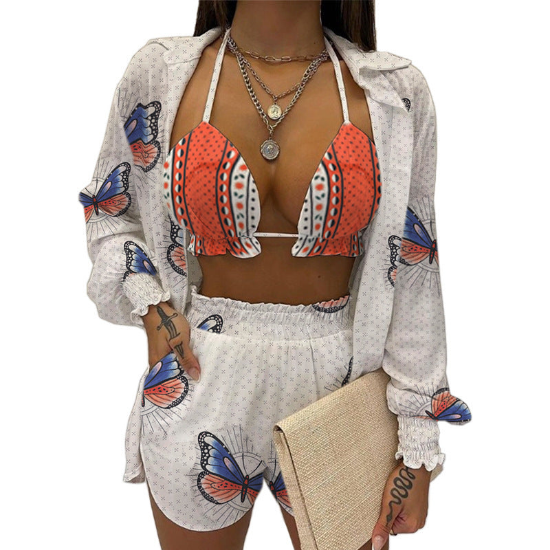 Damen Strandoutfit mit buntem Schmetterlingsdesign und lässigem Schnitt Stalluxe