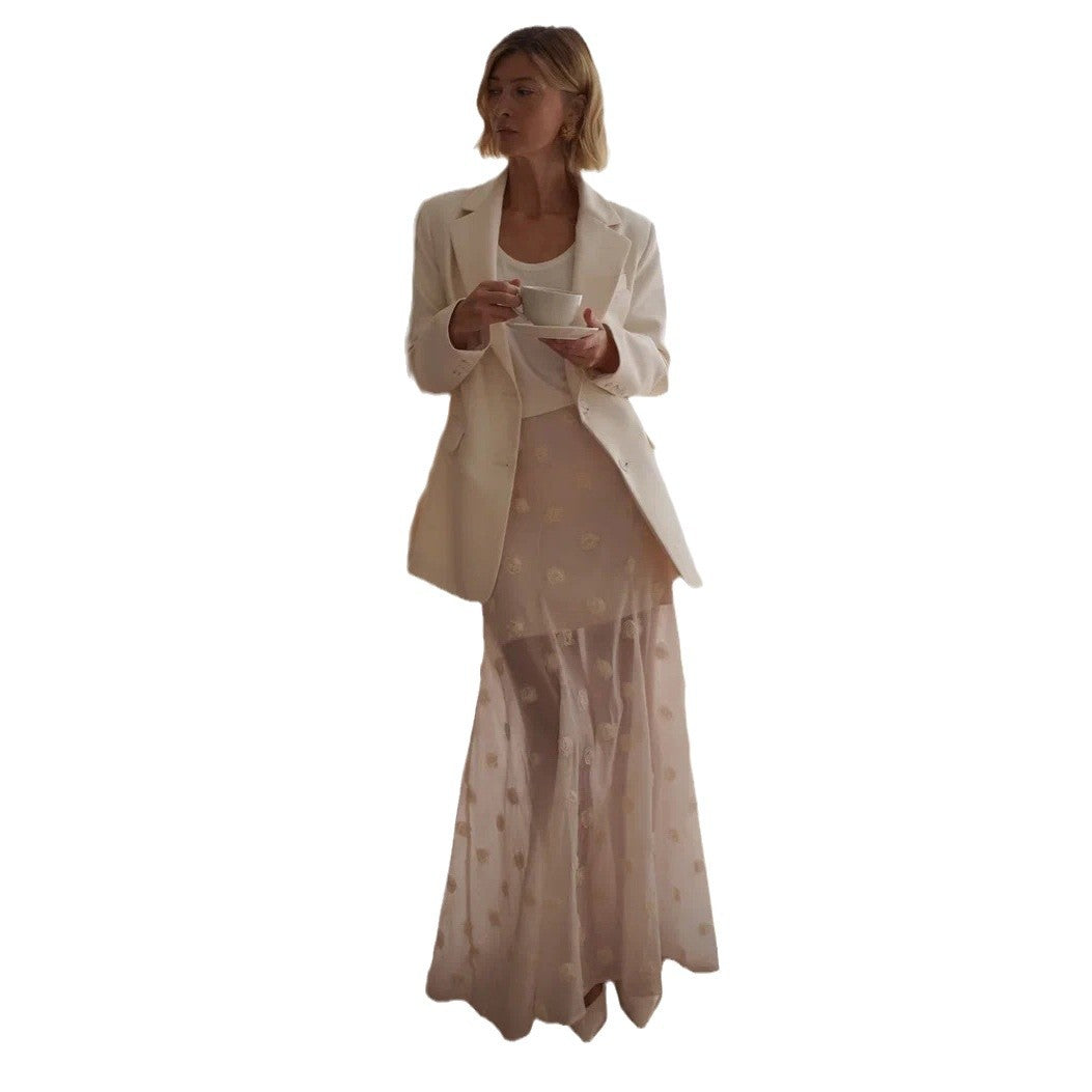 Damen Elegante, luftige Maxi-Rock mit floralem Durchblick und feinen Federakzenten Stalluxe