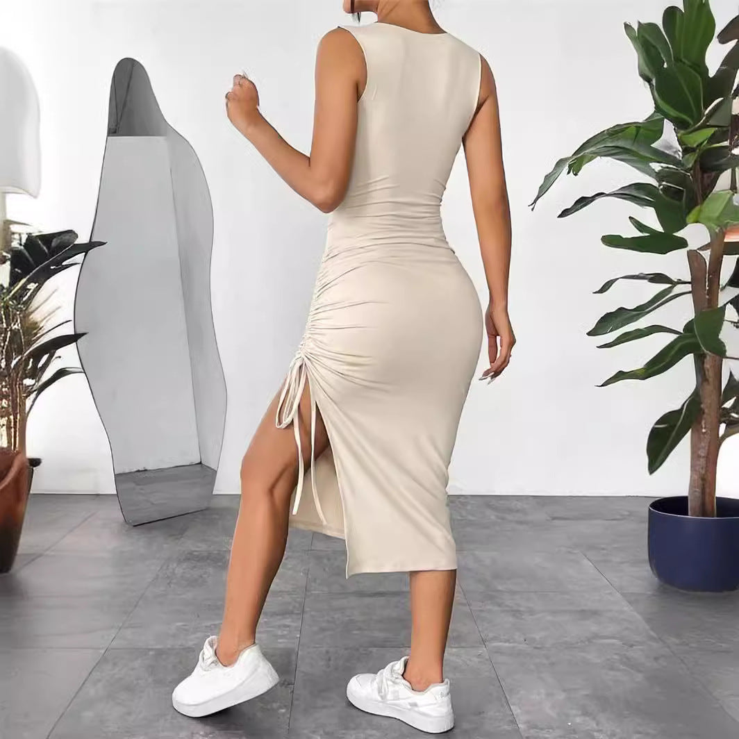 Damen körperbetontes Midi-Kleid mit dekorativem Raffungseffekt und seitlichen Schnürungen Stalluxe
