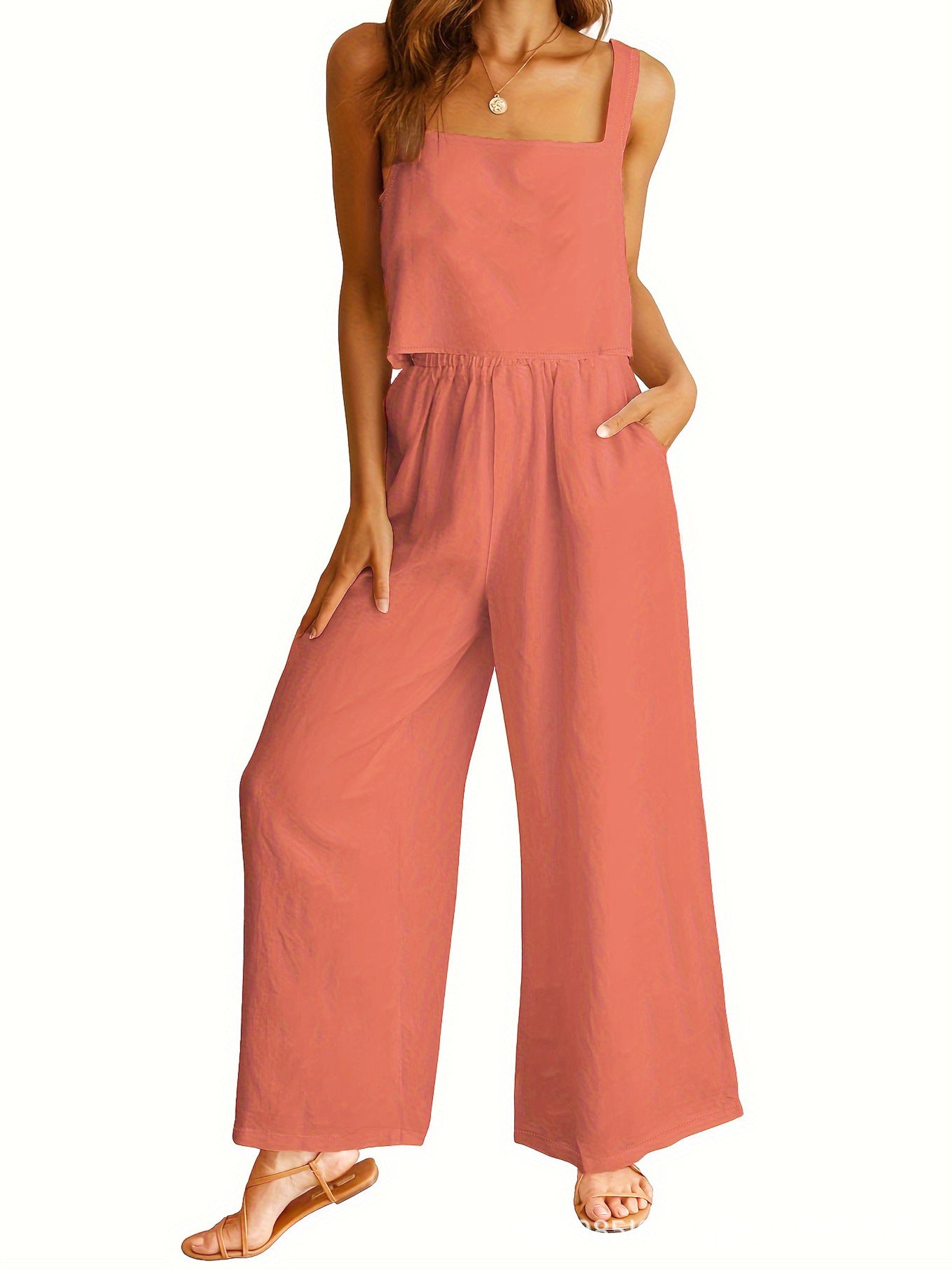 Damen Lässiger Jumpsuit mit weit geschnittenem Bein und praktischen Taschen Stalluxe