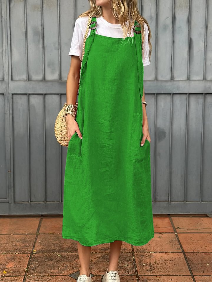 Damen Leichte Leinenkleid mit Taschen Stalluxe