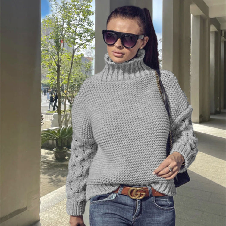 Damen Grobstrickpullover mit hohem Kragen und strukturiertem Armdesign Stalluxe