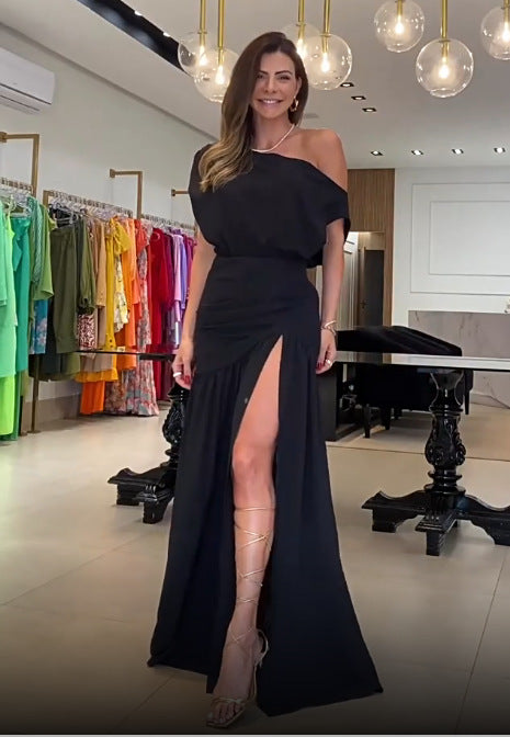 Damen Elegantes Abendkleid mit schulterfreiem Design und hohem Schlitz Stalluxe