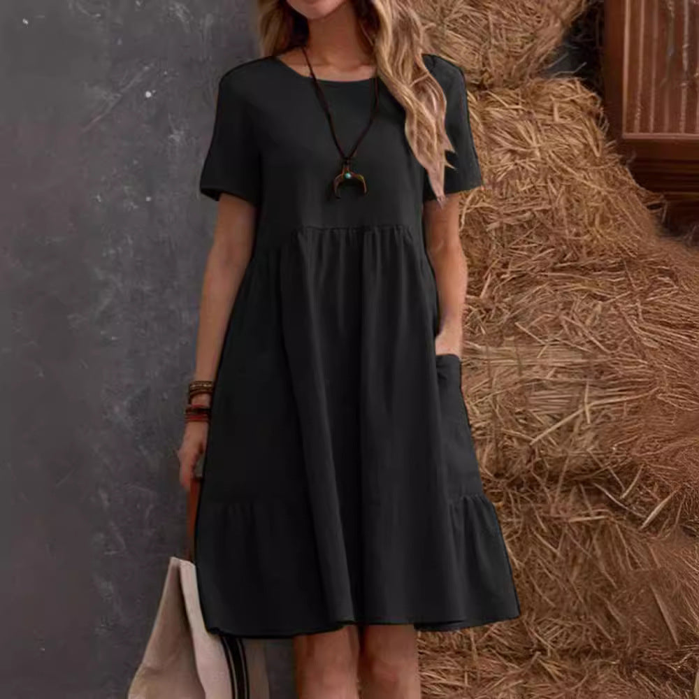 Damen Lockeres Baumwollkleid mit Taschen und Volant Stalluxe