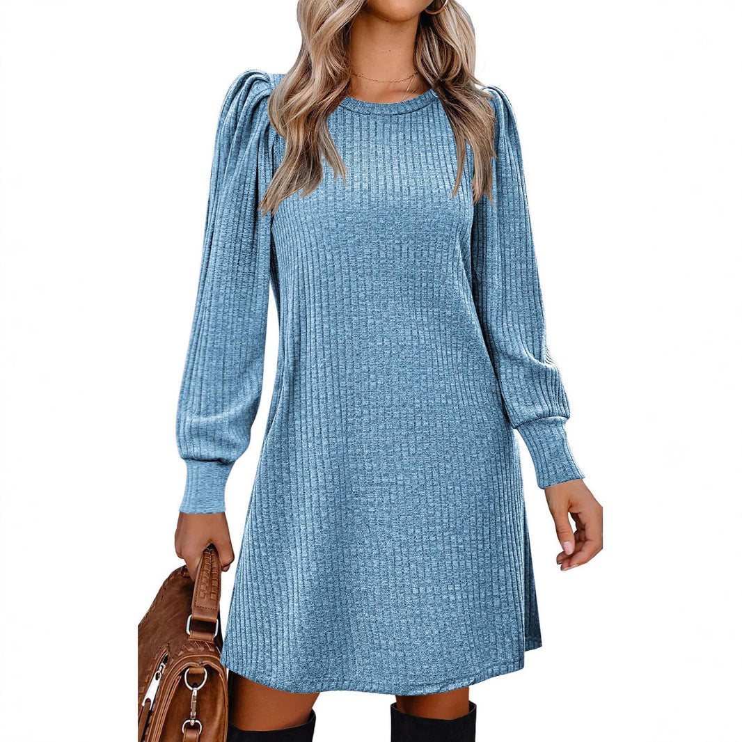 Damen Strickkleid mit puffärmeligem Design und Taschen Stalluxe