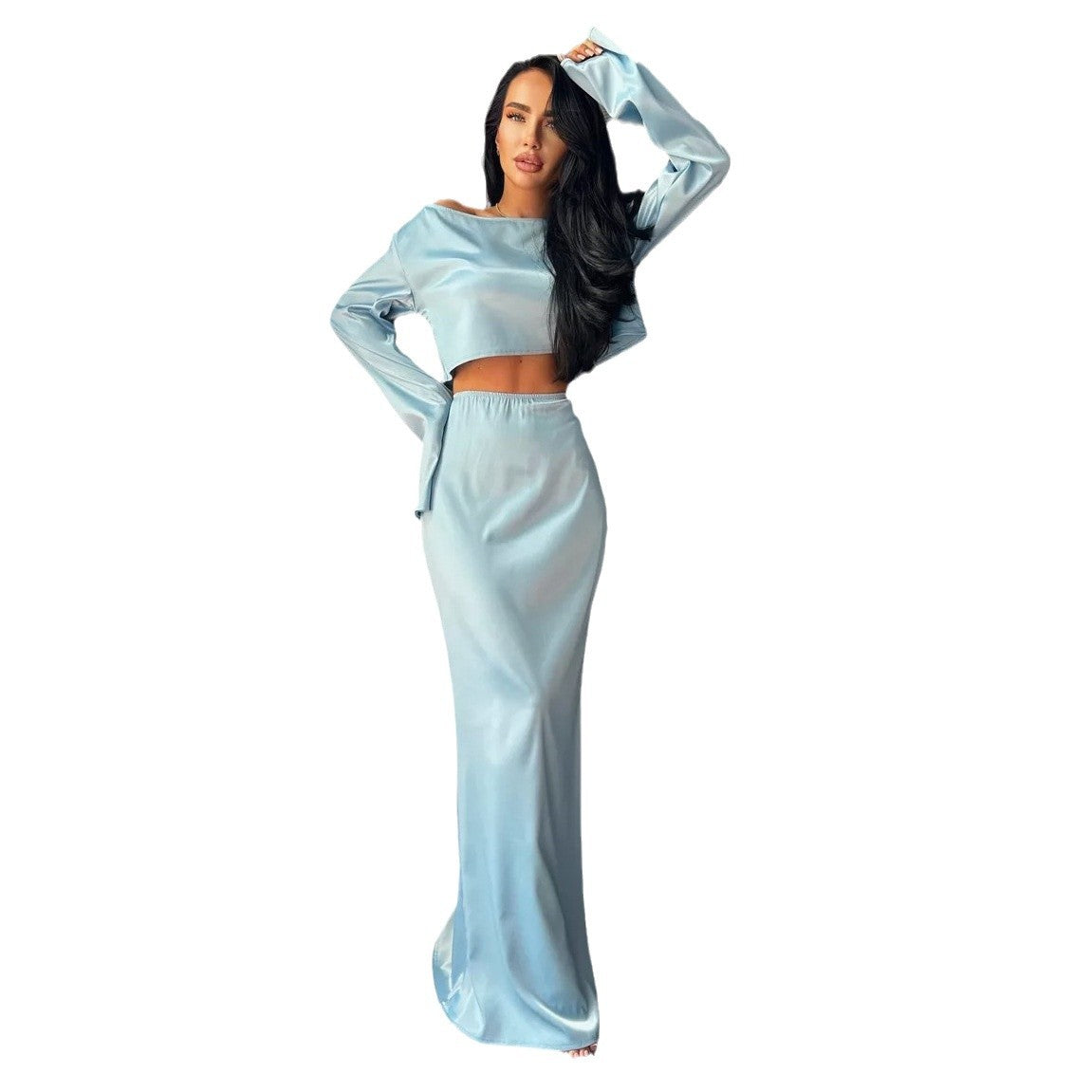 Damen Elegantes Satin-Maxikleid mit schlichten KNopfdetails Stalluxe