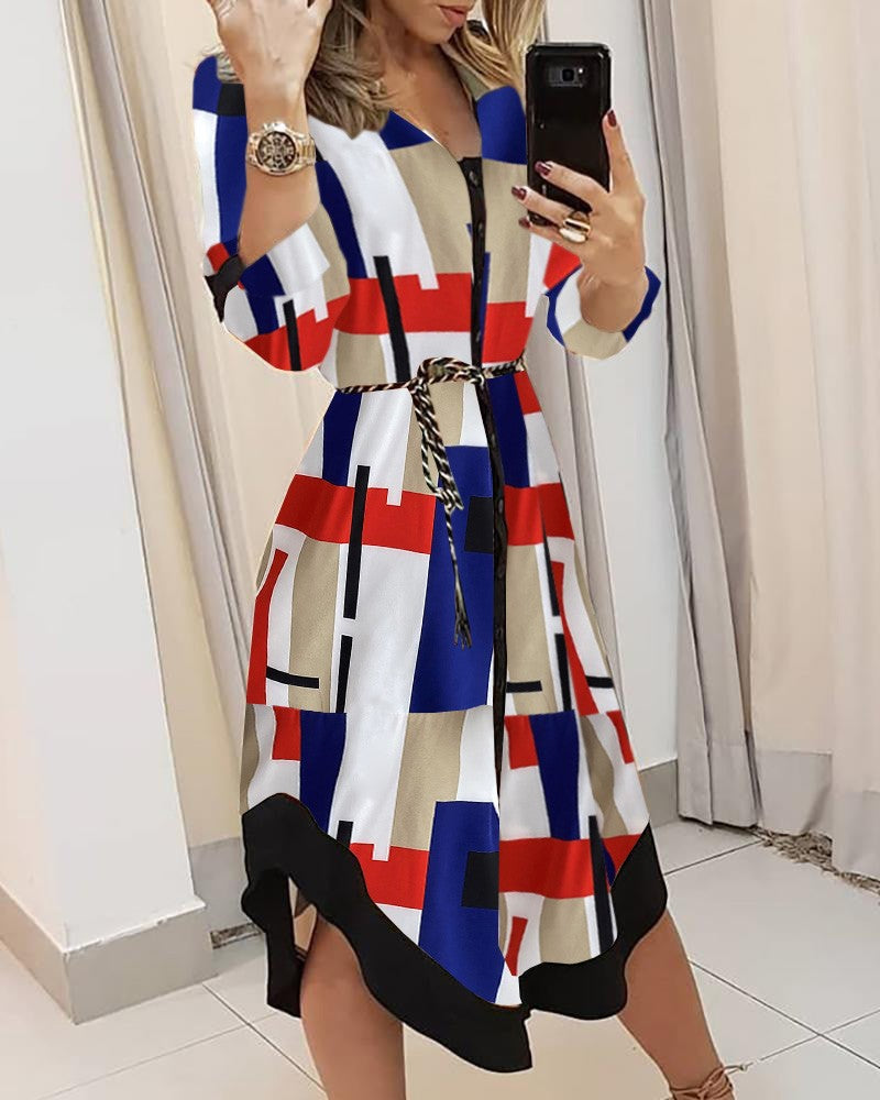 Damen Maxikleid mit Streifenmuster und Taillengürtel Stalluxe