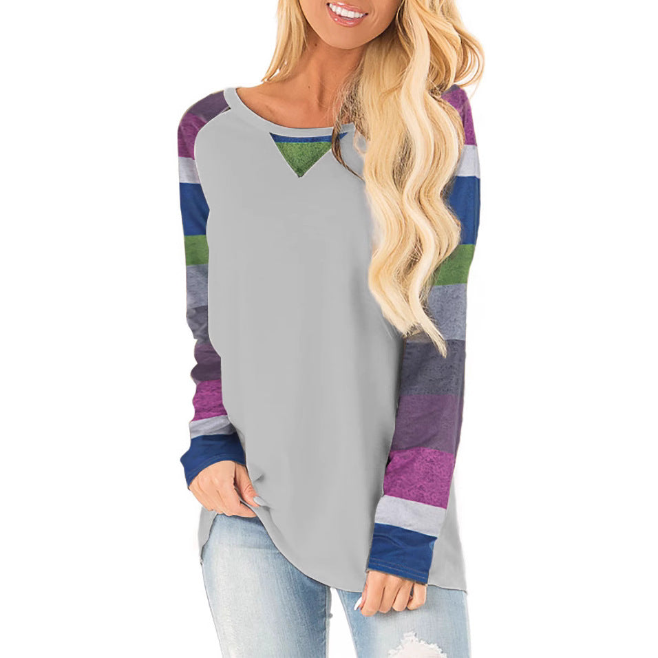Damen Lässiges Langarmshirt mit farbenfrohen Mustern und Streifenmuster Stalluxe