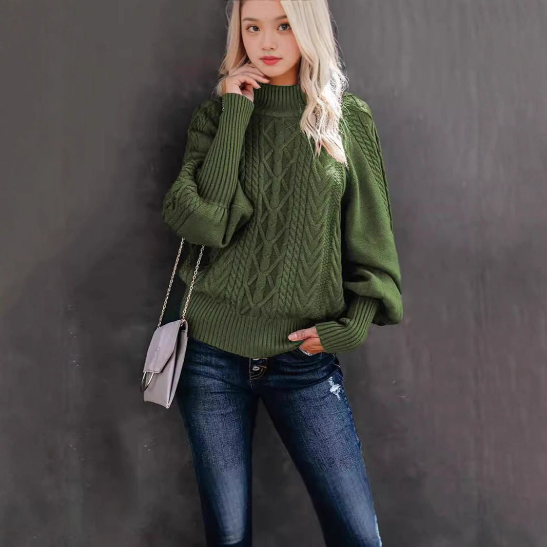 Damen Strickpullover mit hohem Kragen und volumetrischen Ärmeln Stalluxe