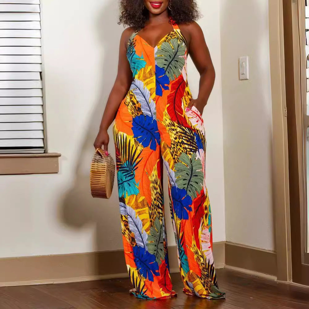 Damen Jumpsuit mit floralem Design und weitem Bein Stalluxe