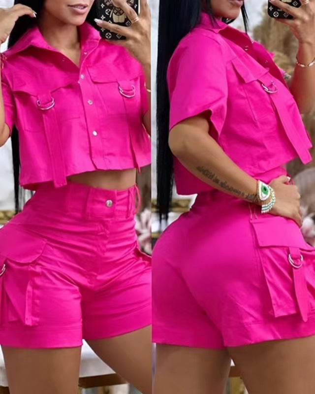 Damen modisches Crop-Top mit High-Waist Shorts Stalluxe