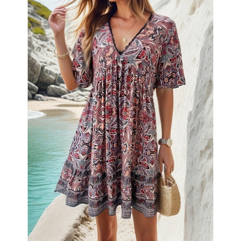 Damen verspielt geschnittenes Sommerkleid mit V-Ausschnitt und Rüschendetails Stalluxe