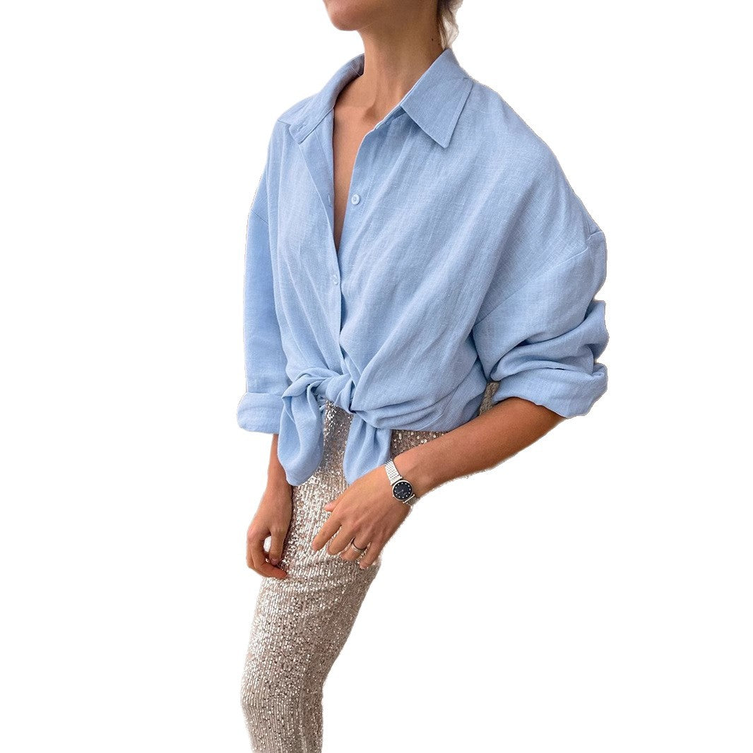 Women's Oversized Linen Button-Up Shirt Stalluxe