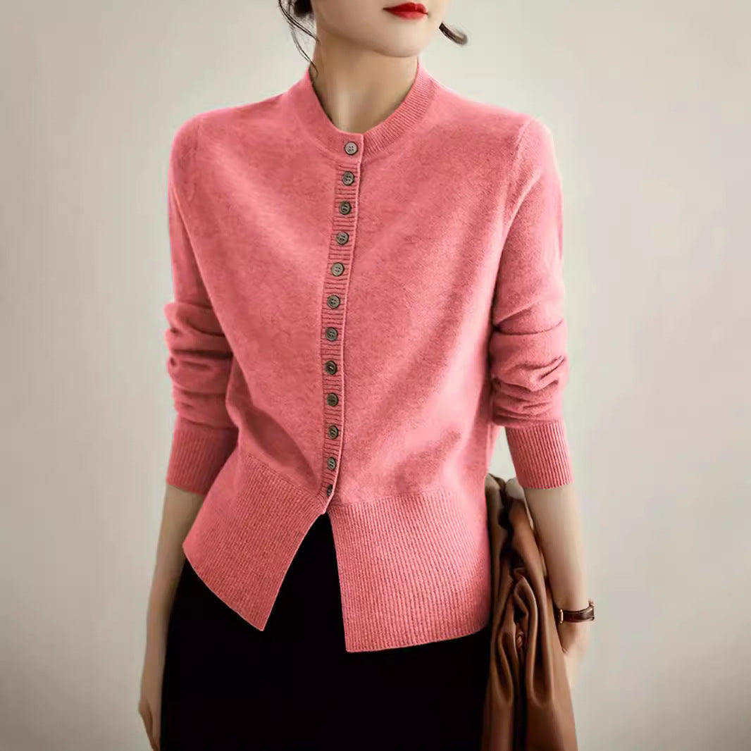 Damen Strickjacke mit feiner Knopfleiste und elegantem Stehkragen Stalluxe