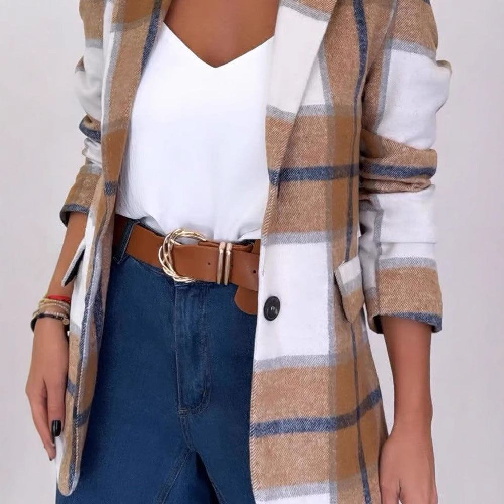 Damen karierter Blazer im Oversized-Stil Stalluxe