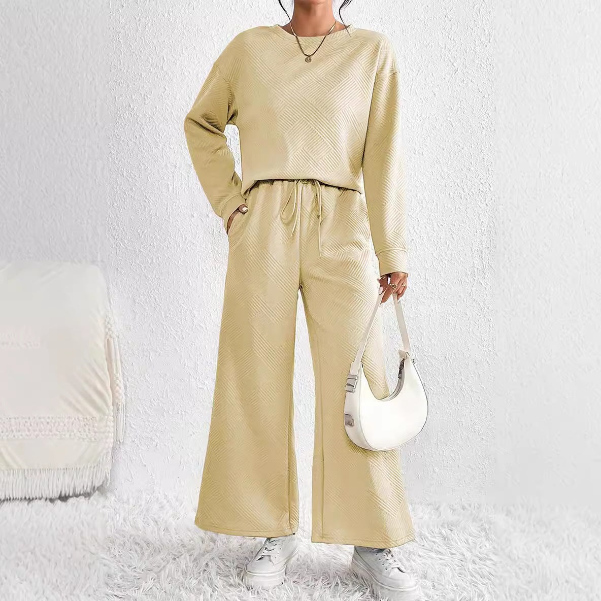 Damen Lässiges Lounge-Set mit weitem Schnitt und bindbarem Taillengürtel Stalluxe