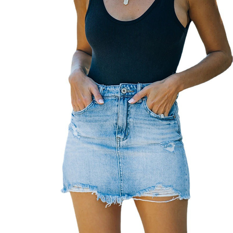 Damen Jeansrock mit fransigem Saum und lässigem Schnitt Stalluxe
