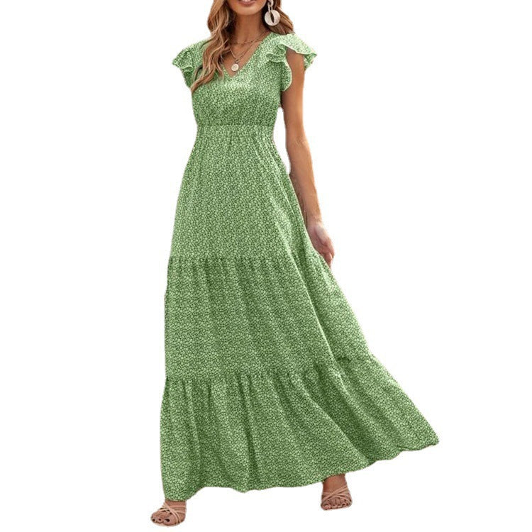 Damen Maxikleid mit Volant und V-Ausschnitt Stalluxe