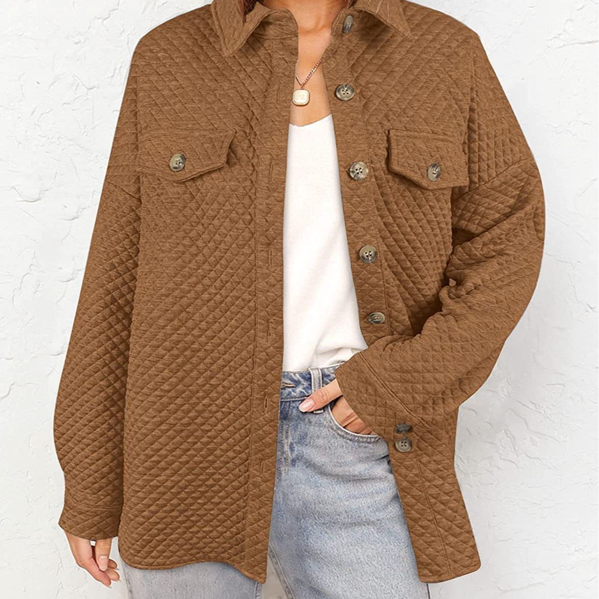Damen Übergröße Steppjacke mit Taschen und klassischem Kragen Stalluxe