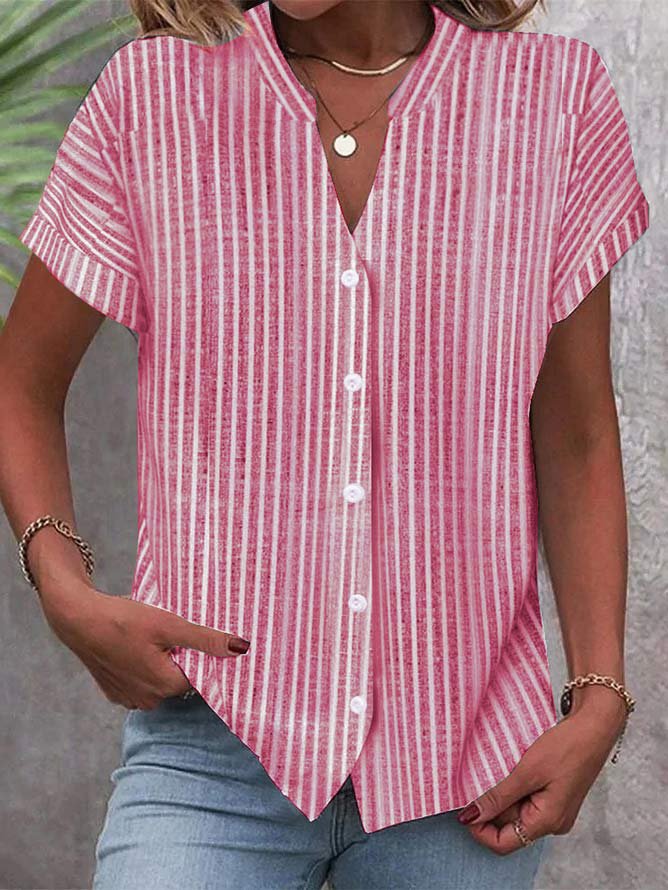 Damen Kurzarm-Bluse mit V-Ausschnitt und Streifenmuster Stalluxe