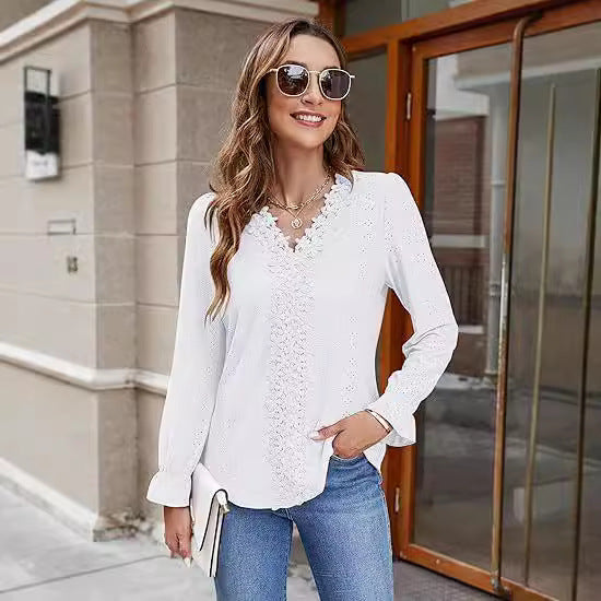Damen elegante Bluse mit floralem Design und V-Ausschnitt Stalluxe