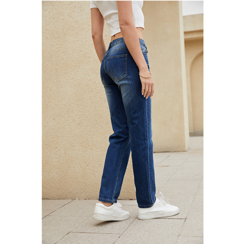 Damen gerade geschnittene Jeans mit Vintage-Details Stalluxe