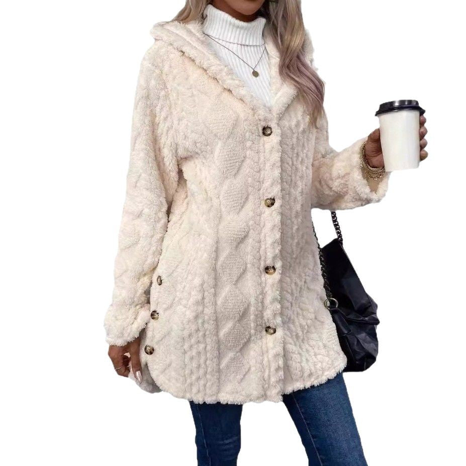 Damen Teddy-Jacke mit Kapuze und Knopfdetail Stalluxe