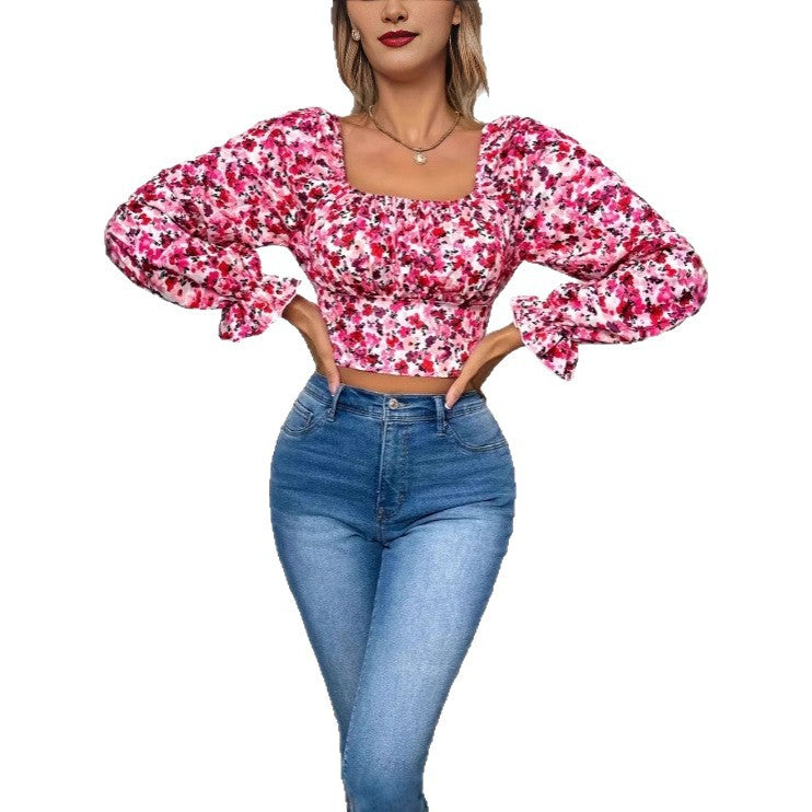 Damen Off-Shoulder Bluse mit Puffärmeln und floralen Mustern Stalluxe