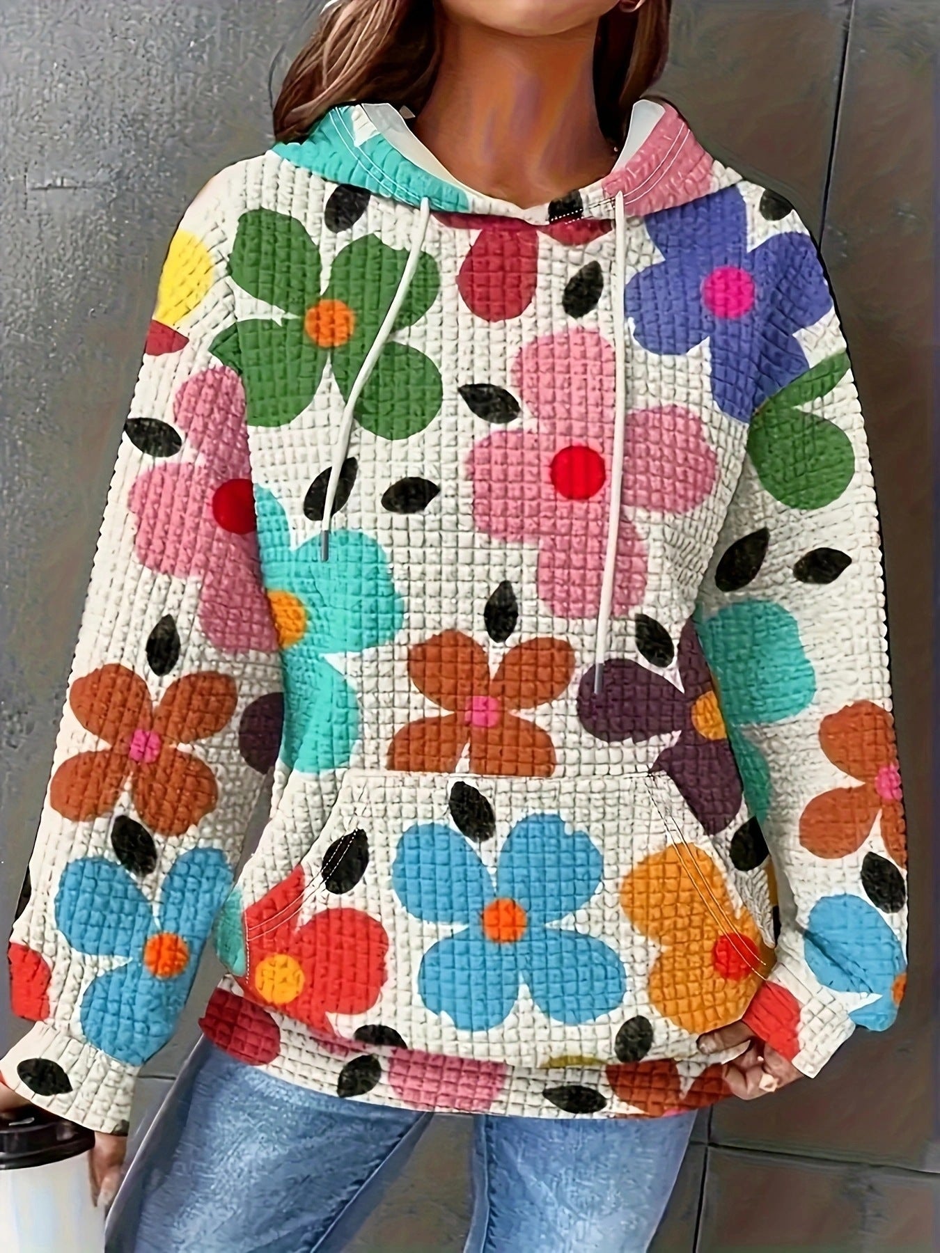 Damen Kapuzenpullover mit floralem Strukturmuster und bequemer Passform Stalluxe