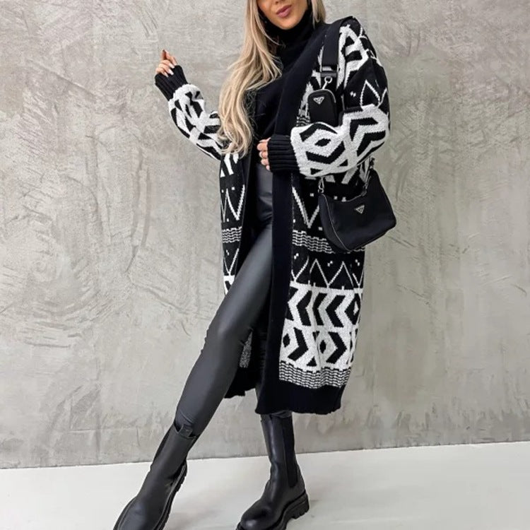 Damen Grobstrick-Cardigan mit grafischem Muster und offenem Schnitt Stalluxe