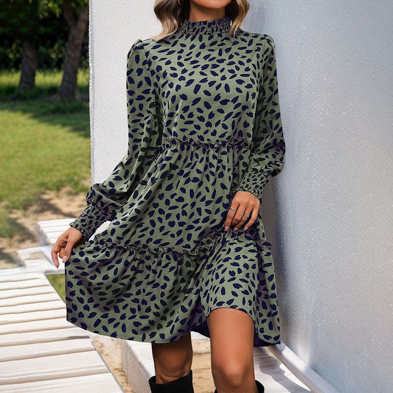 Damen lässiges Kleid mit gerafftem Design und eleganten Puffärmeln Stalluxe