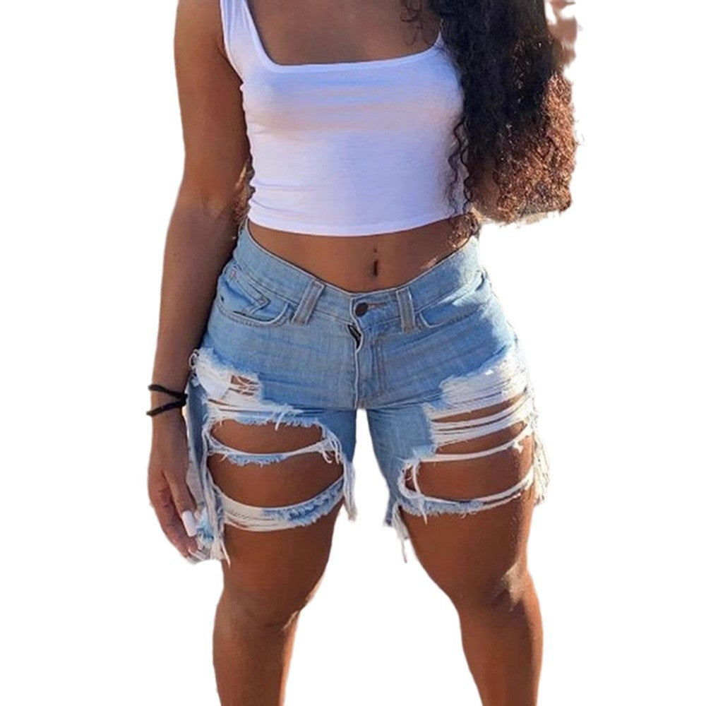 Damen Jeans-Shorts mit modischen Destroyed-Details und fransigen Säumen Stalluxe