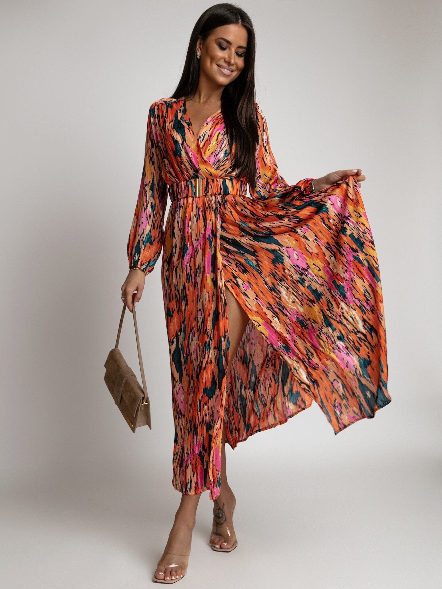 Damen Maxikleid mit eleganter Wickeloptik und hohem Schlitz Stalluxe