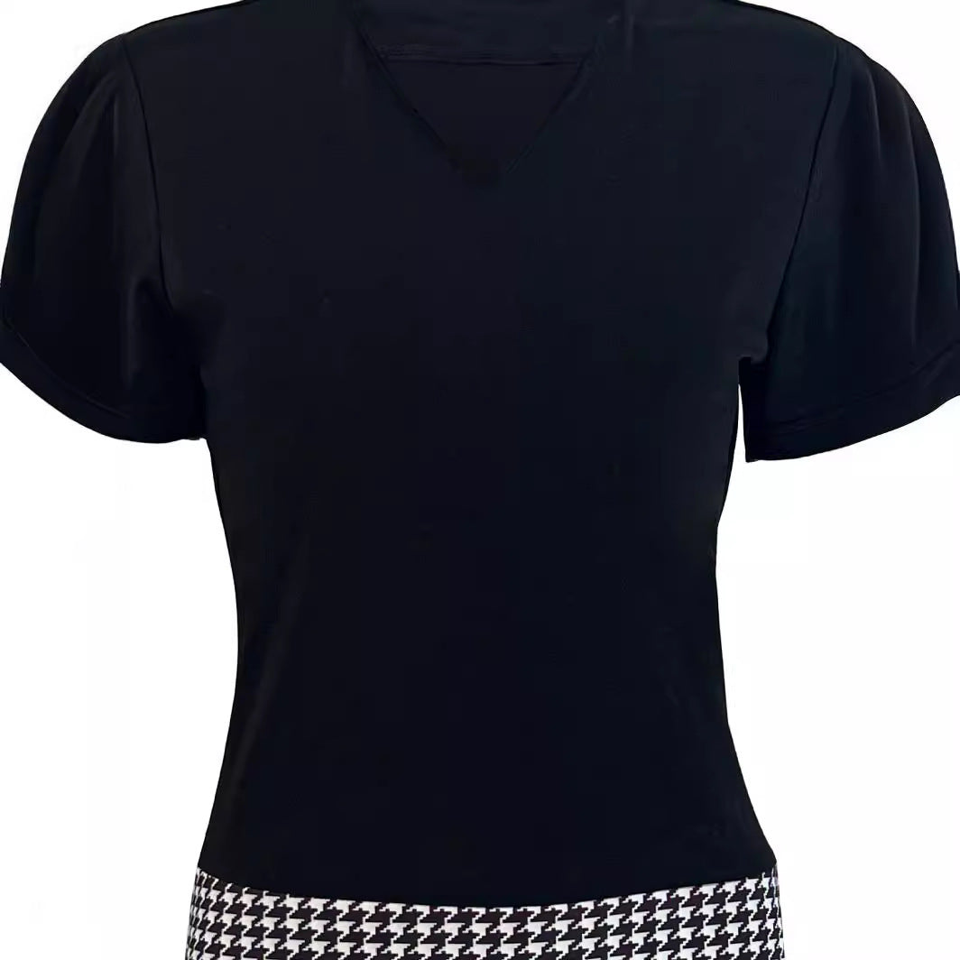 Damen Schickes Hahnentrittmuster Midi Kleid Stalluxe
