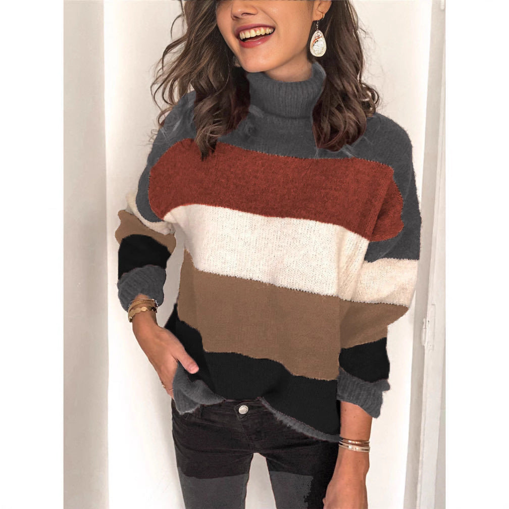 Damen modischer Strickpullover mit lässigem Rollkragen und farbiger Blockgestaltung Stalluxe