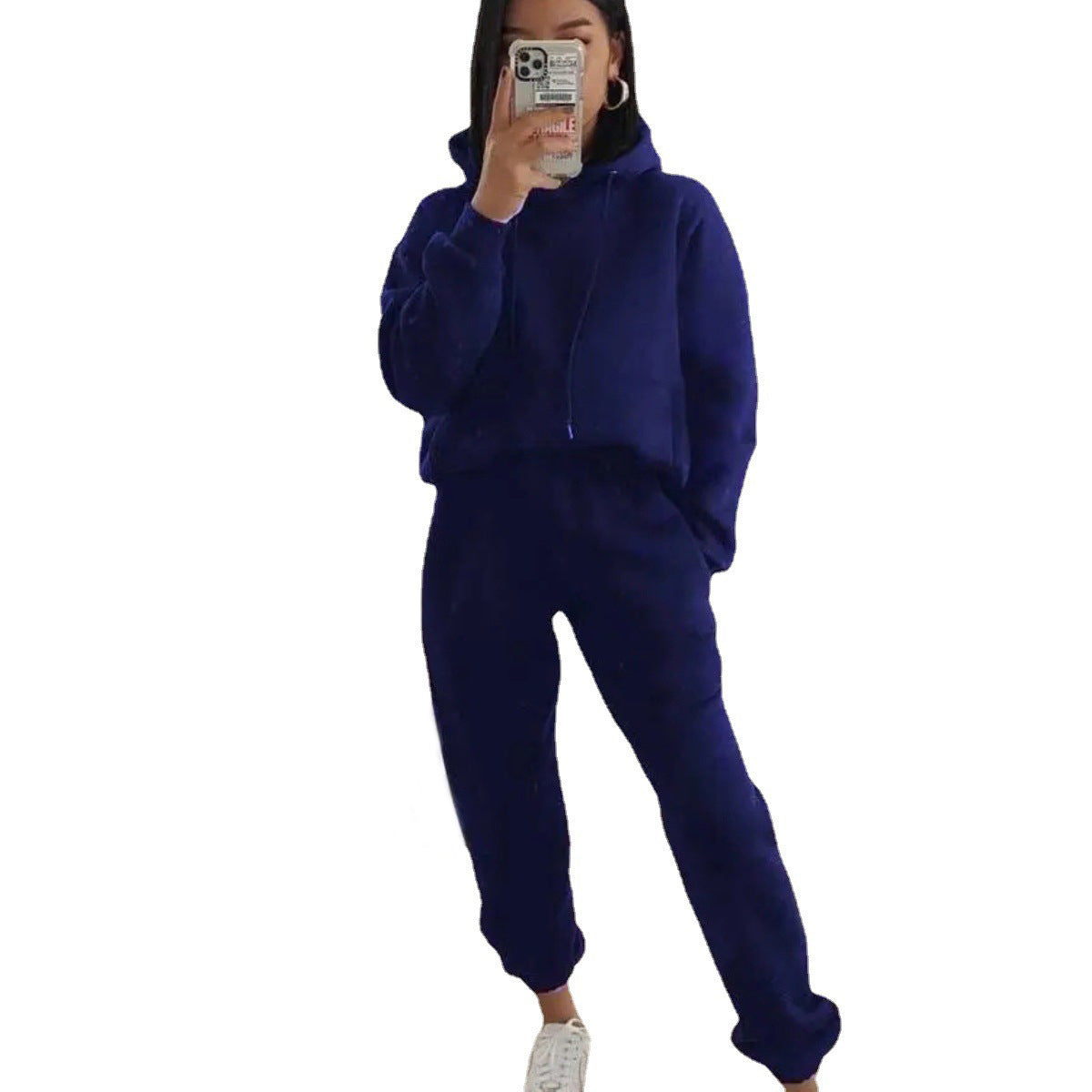 Damen lässiger Fleece-Sweatsuit mit cropped Hoodie und elastischer Hose Stalluxe