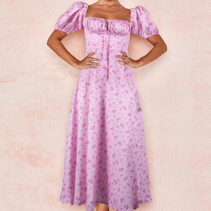 Damen Blumenkleid mit Schößchen und hoher Schlitze Stalluxe