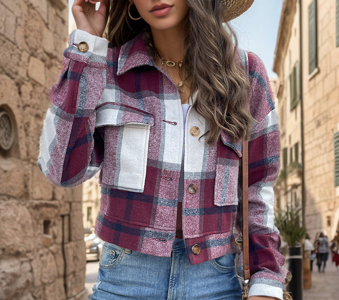 Damen Karierte Baumwolljacke mit modischem Schnitt und Taschen Stalluxe