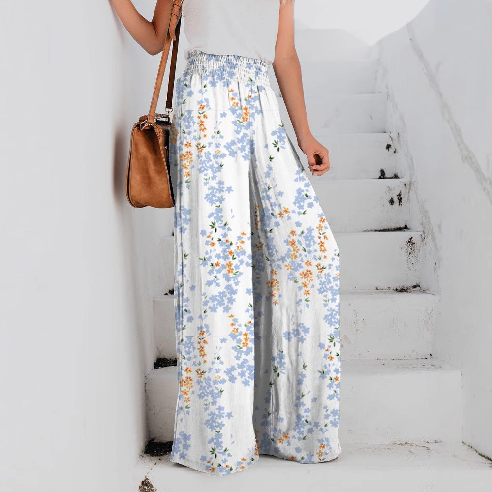 Women's Floral Print Wide-Leg Trousers Stalluxe