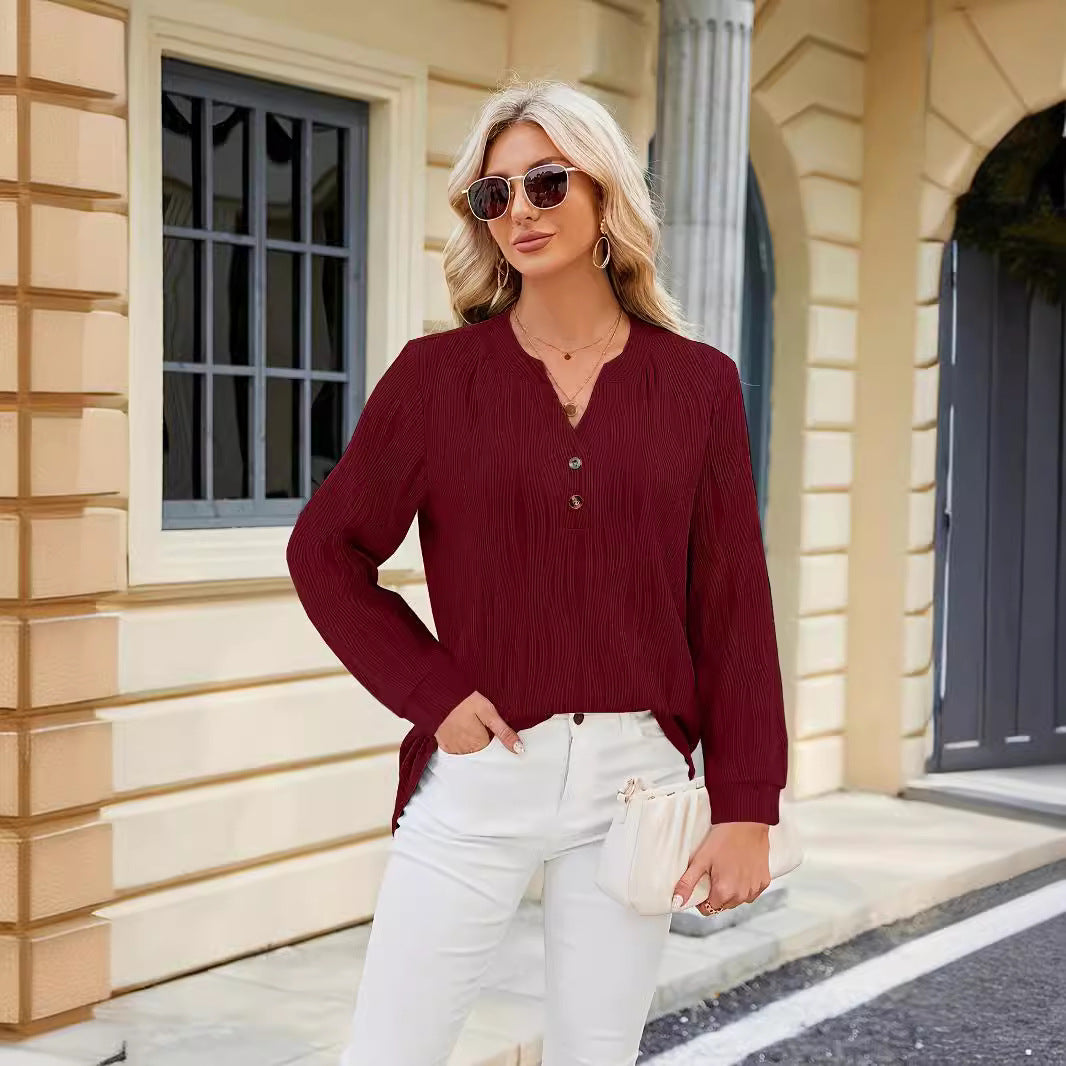 Damen Langarm Bluse mit klarer Struktur und Knopfdetails Stalluxe
