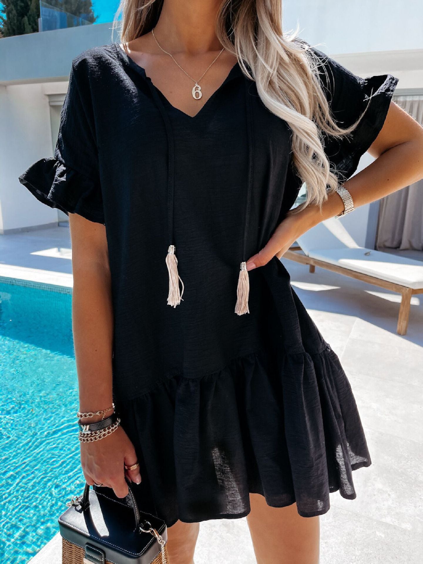Damen Luftiges, modisches Sommerkleid mit Volant Stalluxe
