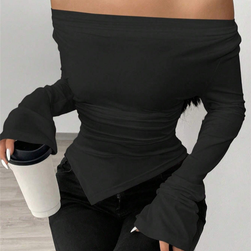 Damen Langarmshirt mit schmeichelnder V-Ausschnitt und einzigartiger Raffung Stalluxe