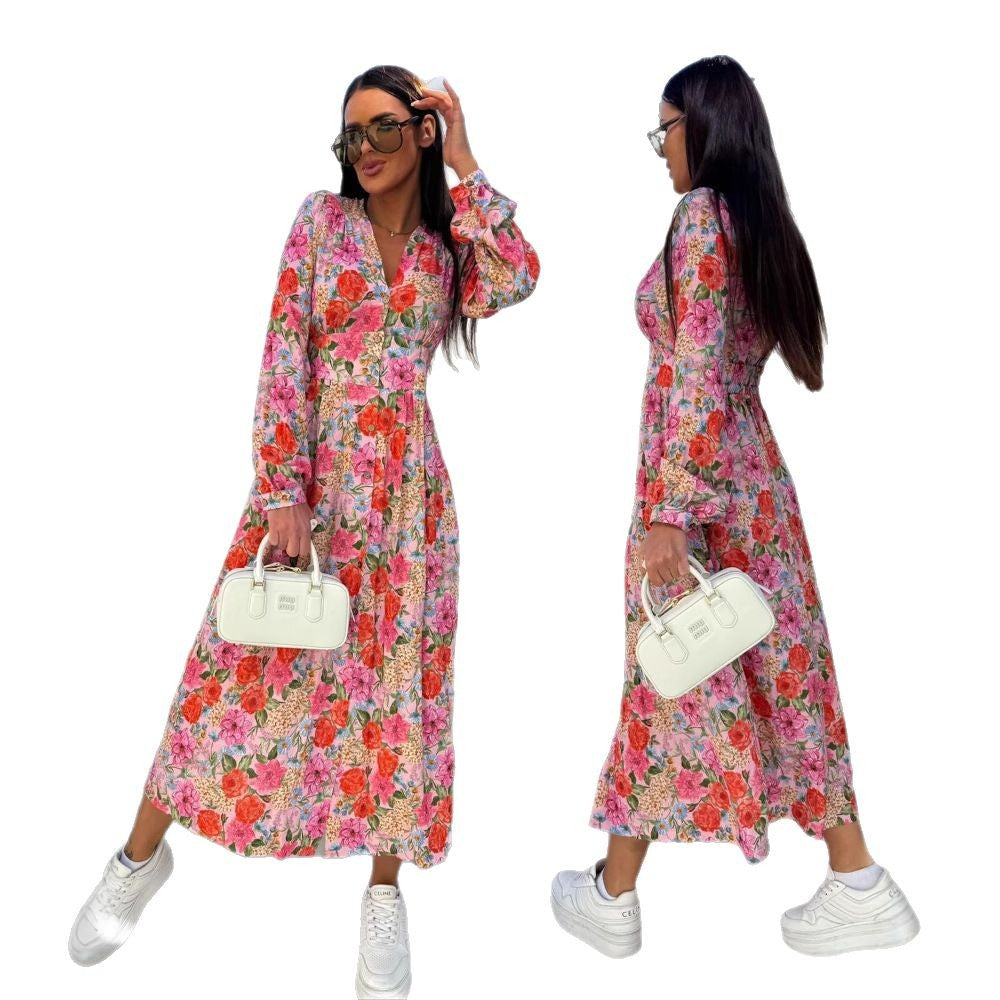 Damen Langarm Kleid mit floralem Design und tailliertem Schnitt Stalluxe